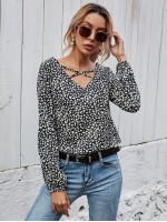 All Over Print Criss Cross Blouse