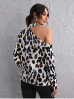 Cut Out Shoulder All Over Print Top