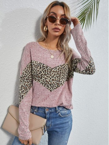 Leopard Chevron Print Drop Shoulder Tee