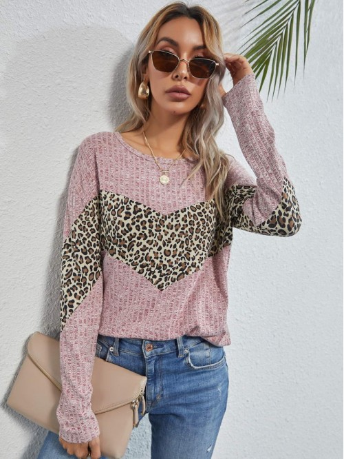 Leopard Chevron Print Drop Shoulder Tee