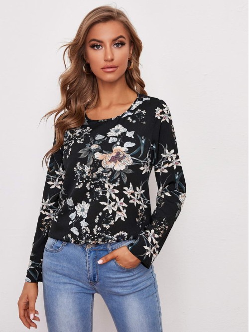 Floral Print Round Neck Top