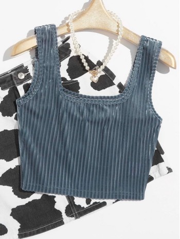 Solid Crop Velvet Tank Top