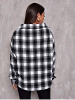 Drop Shoulder Oversized Plaid Blouse