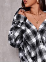 Drop Shoulder Oversized Plaid Blouse