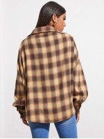 Drop Shoulder Oversized Plaid Blouse