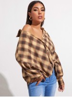 Drop Shoulder Oversized Plaid Blouse