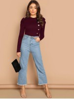 Button Front Gigot Sleeve Tee