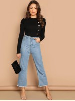 Button Front Puff Sleeve Tee