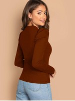 Leg-of-mutton Sleeve Buttoned Front Top