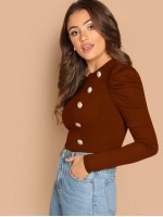 Leg-of-mutton Sleeve Buttoned Front Top