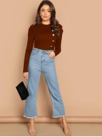 Leg-of-mutton Sleeve Buttoned Front Top