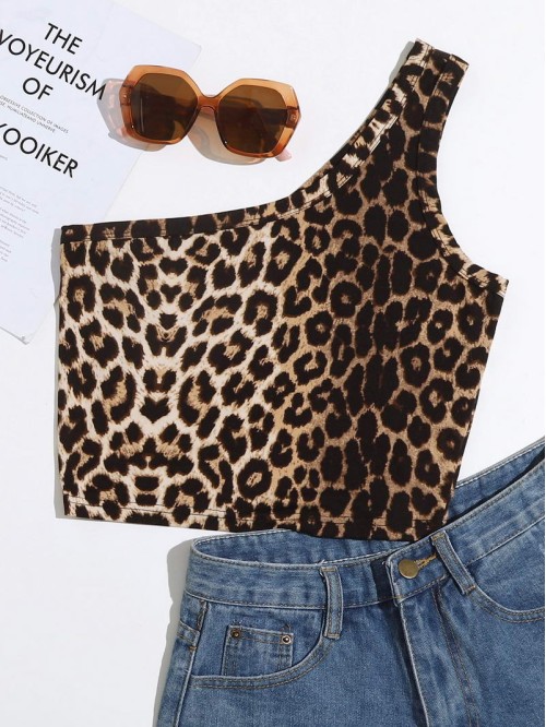 Leopard One Shoulder Crop Top