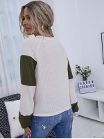 Color Block Raglan Sleeve Waffle Knit Tee