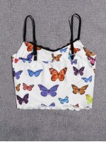 Contrast Lace Butterfly Print Cami Top