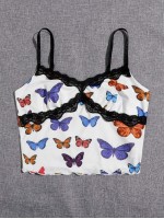 Contrast Lace Butterfly Print Cami Top