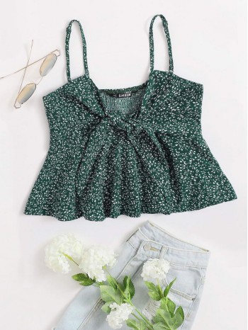 Ditsy Floral Self-Tie Cami Peplum Top