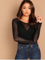 Sheer Mesh Panel Form Fitted Tee