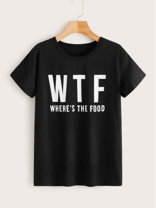 Slogan Print Round Neck Tee