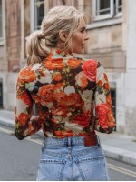 Mock Neck Floral Print Top