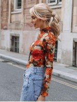 Mock Neck Floral Print Top