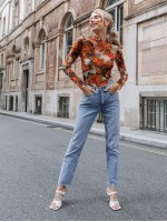 Mock Neck Floral Print Top