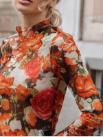 Mock Neck Floral Print Top