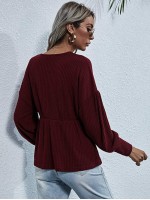 Surplice Drop Shoulder Rib Knit Tee