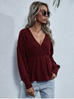 Surplice Drop Shoulder Rib Knit Tee