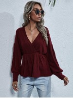 Surplice Drop Shoulder Rib Knit Tee