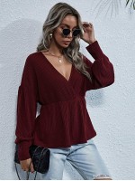 Surplice Drop Shoulder Rib Knit Tee