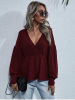 Surplice Drop Shoulder Rib Knit Tee