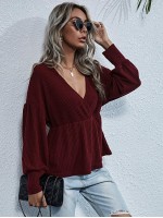 Surplice Drop Shoulder Rib Knit Tee