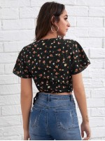 Ditsy Floral Tie Side Crop Top