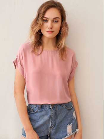 Cuffed Sleeve Solid Top