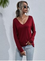 V-neck Drop Shoulder Solid Tee