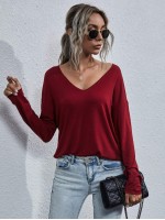 V-neck Drop Shoulder Solid Tee