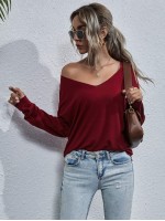 V-neck Drop Shoulder Solid Tee