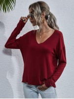 V-neck Drop Shoulder Solid Tee