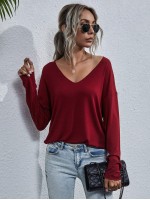 V-neck Drop Shoulder Solid Tee