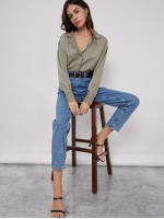 Button Front Drop Shoulder Blouse