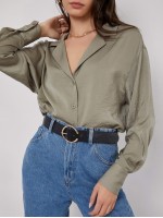 Button Front Drop Shoulder Blouse