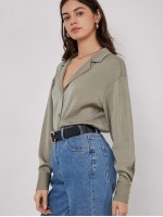 Button Front Drop Shoulder Blouse