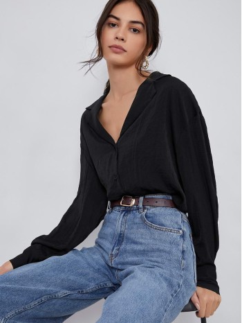 Button Front Drop Shoulder Blouse