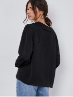 Button Front Drop Shoulder Blouse