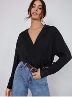 Button Front Drop Shoulder Blouse