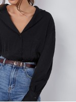 Button Front Drop Shoulder Blouse