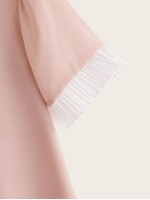 Contrast Lace Collar Pleated Cuff Blouse