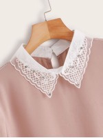 Contrast Lace Collar Pleated Cuff Blouse