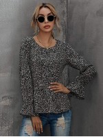 All Over Print Flounce Sleeve Peplum Blouse