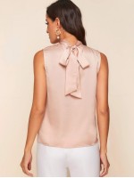 Tie Back Gathered Neck Satin Top